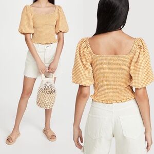 BB Dakota Steve Madden Crop Top Smocking Puff Short Sleeves Gingham Plaid Square